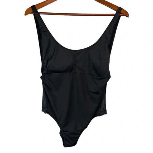 GARAGE Mesh Side Panel One Piece Bathing Suit Black Low Back *As Is* M - Picture 8 of 8